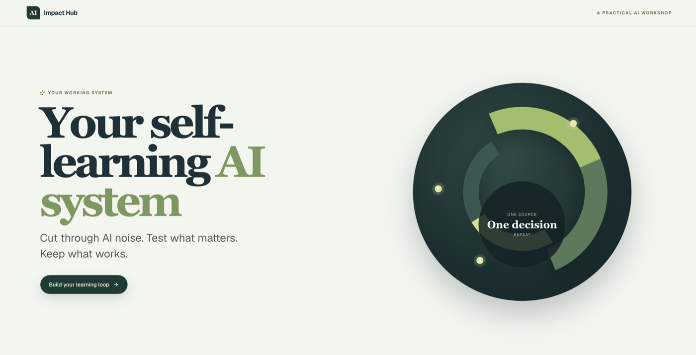 The cover slide rebuilt as a web page: the title on the left and an animated ring on the right, with a button to start.